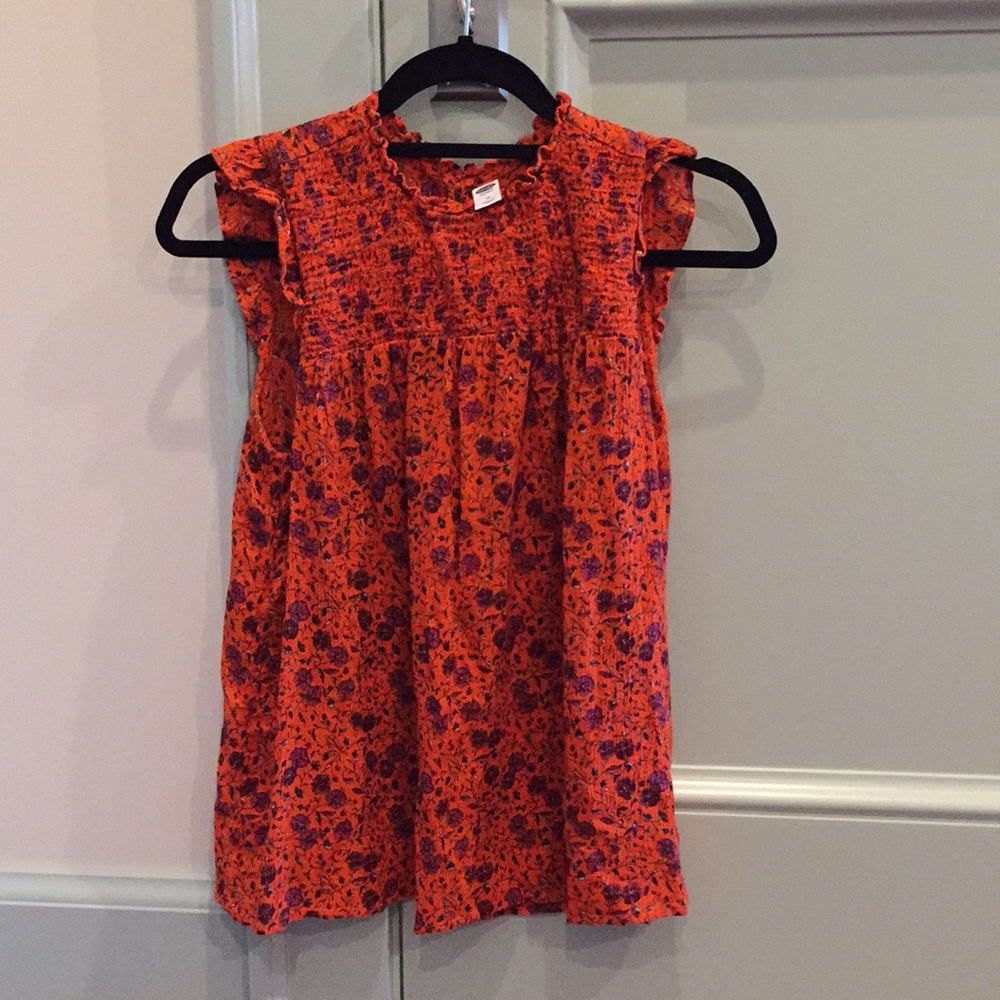 Old Navy orange floral ruffle tank